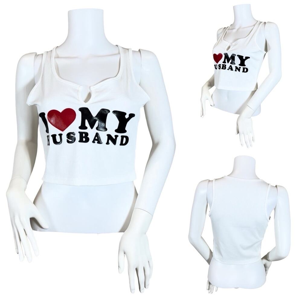 Boutique White  I ❤️ My Husband Cropped Tank SZ M / L / XL $29